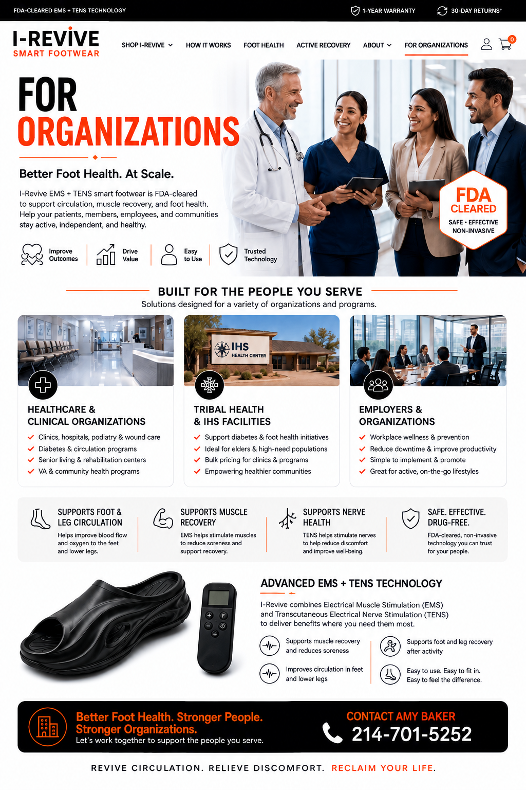 I-Revive FDA-cleared EMS and TENS smart footwear for health, Tribal health, IHS facilities and workplace wellness organizations.